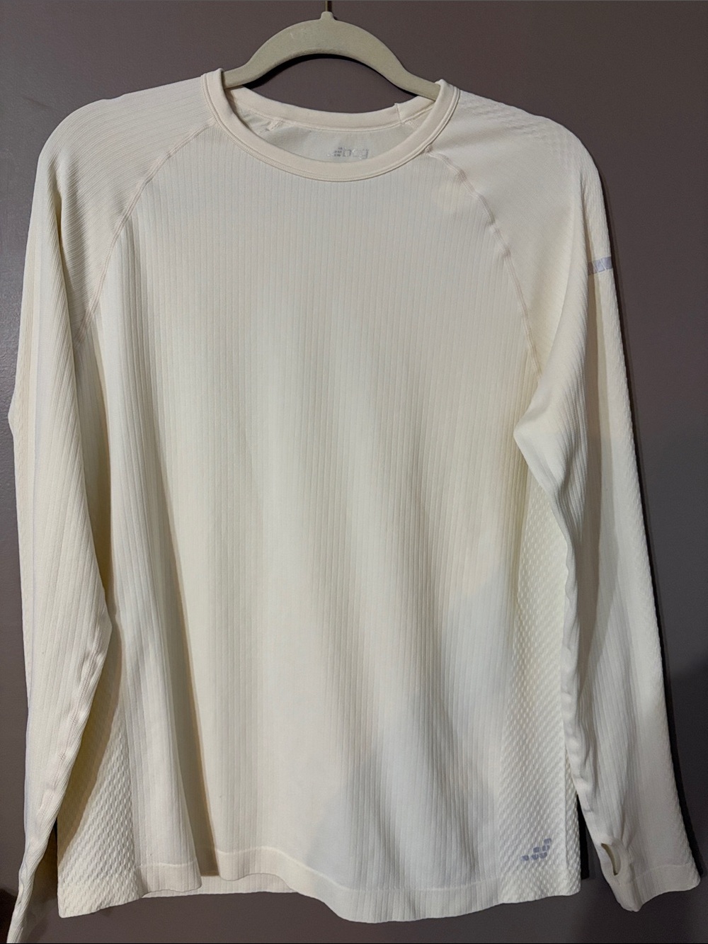 “bcg” Cream- color ribbed crewneck long sleeve with key hole thumb